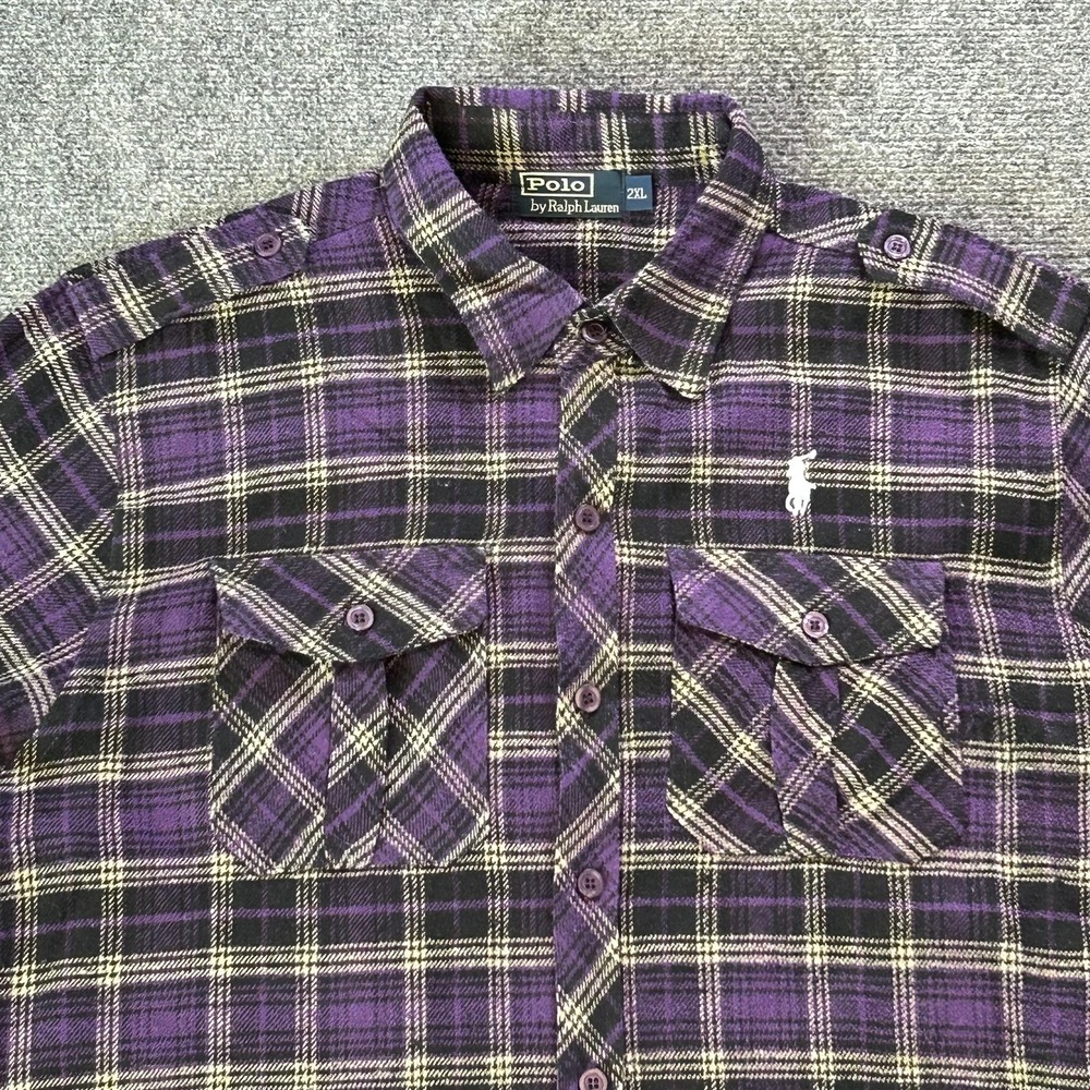 Polo Ralph Lauren Purple Plaid Utility Flannel Shirt Men's 2XL‎ Y2K